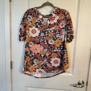 70's Floral Flirty Short Sleeved Blouse - Bought Online New, Brand Unknown